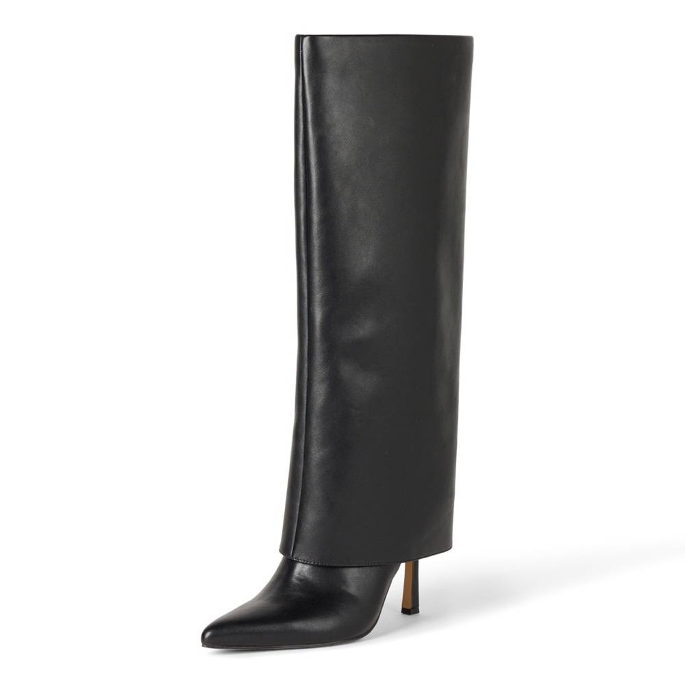 Sleek Black Leather Heeled Boots
